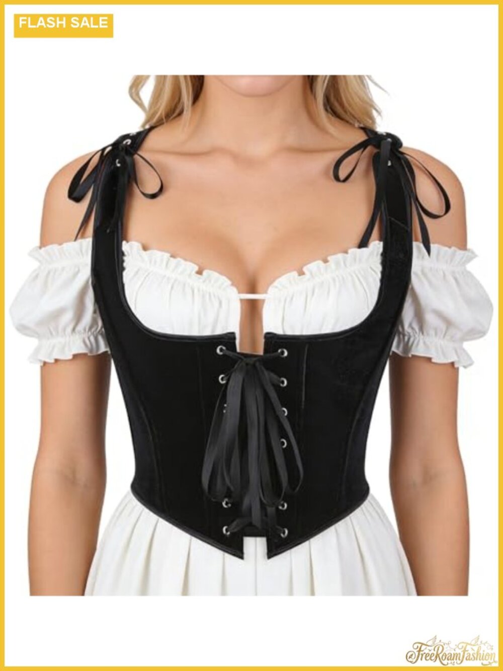 Women Underbust Corset Top Renaissance Lace-up Waist Cincher Lace and Zipper